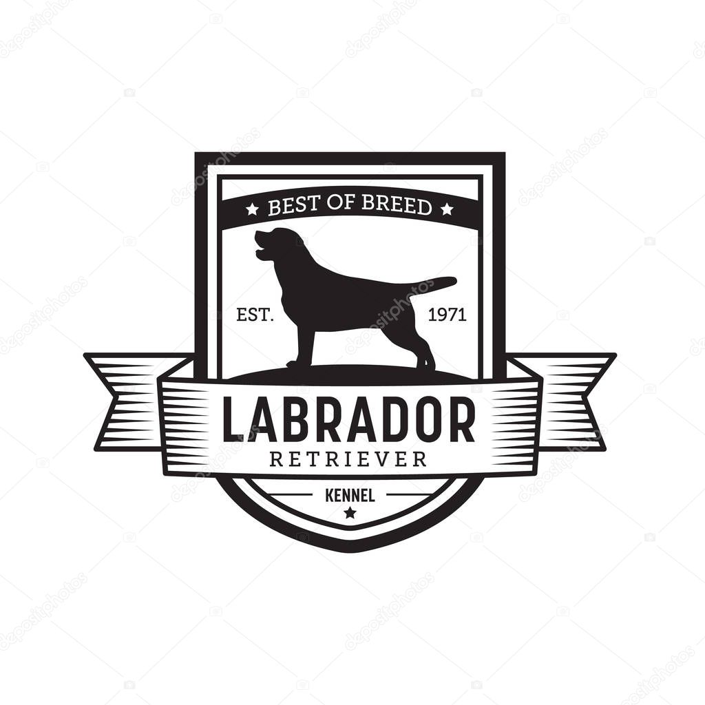 Vintage Dog Badge. Labrador retriever logo. Vector illustration.