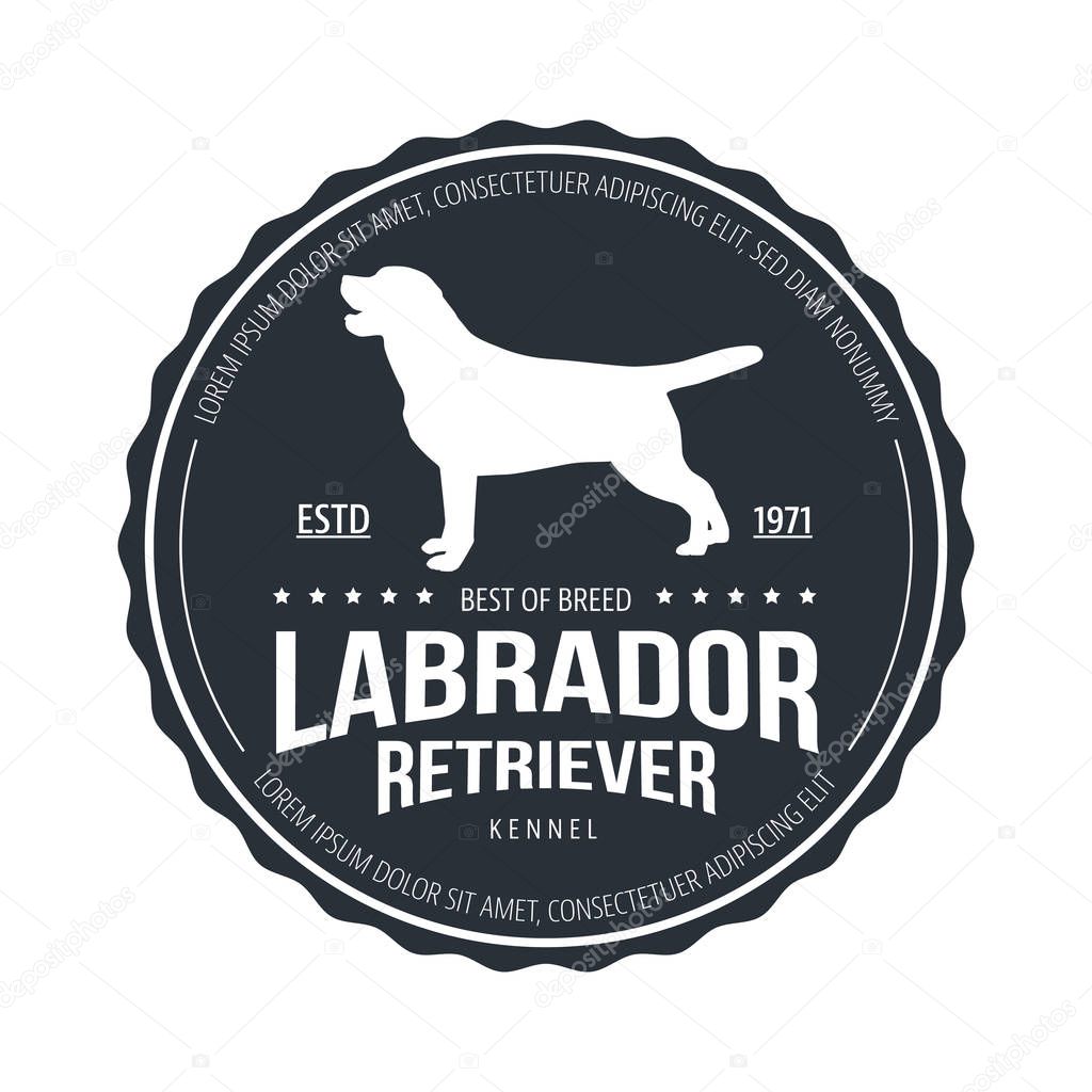 Vintage Dog Badge. Labrador retriever logo. Vector illustration. 