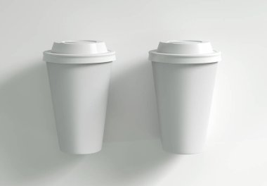 Beyaz arka planda iki kağıt bardak maket. 3d render. 