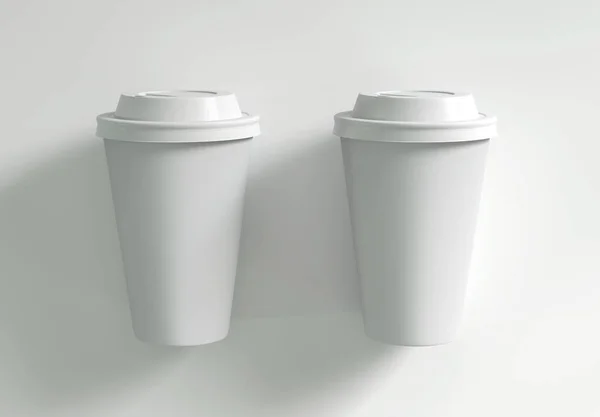 Two paper cups mockup on white background. 3d rendering. — Stock Photo, Image
