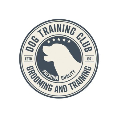 Köpek eğitim merkezi rozeti şablonları. Logo, etiket, simge için tasarım öğeleri. Vektör çizimi