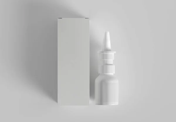 Pulverizar Medical Nasal Box Embalagem Mockup Renderização — Fotografia de Stock