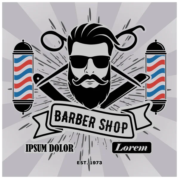 Barbershop Logo Met Kapper Paal Vintage Stijl Vector Sjabloon — Stockvector