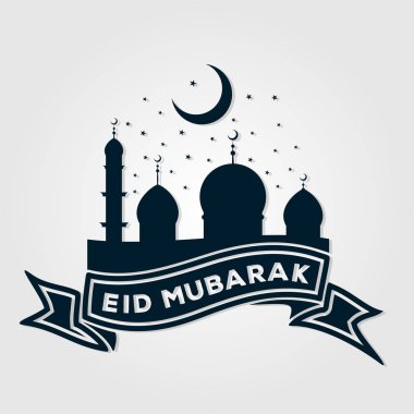 EID mübarek. Cami siluet, hilal ve Arapça hat. Vektör çizim.
