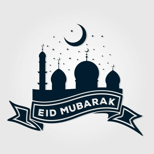 Eid Mubarak Moschee Silhouette Halbmond Und Arabische Kalligraphie Vektorillustration — Stockvektor