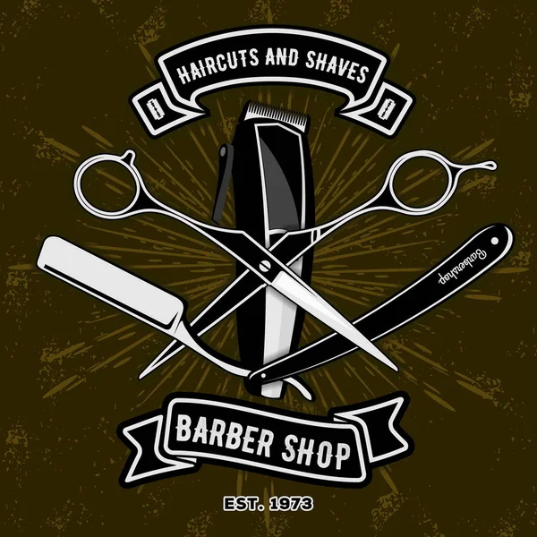 Barber Shop Vintage Label Odznak Nebo Znak Nůžky Vlasů Zastřihovače — Stockový vektor