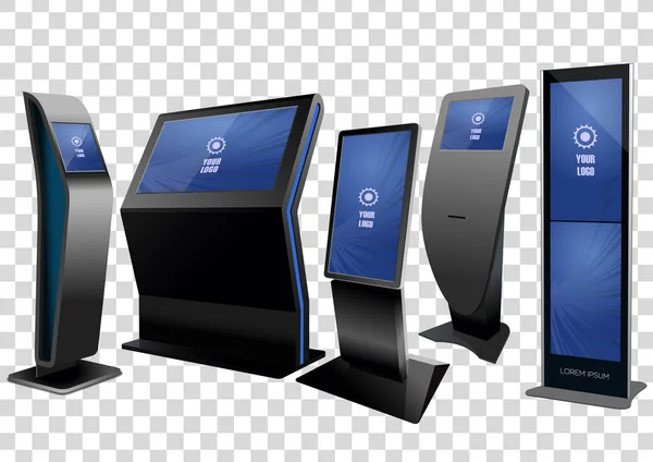 Fem Interaktiv Information Kiosk Reklam Display Terminal Utmärker Touch Screen — Stock vektor