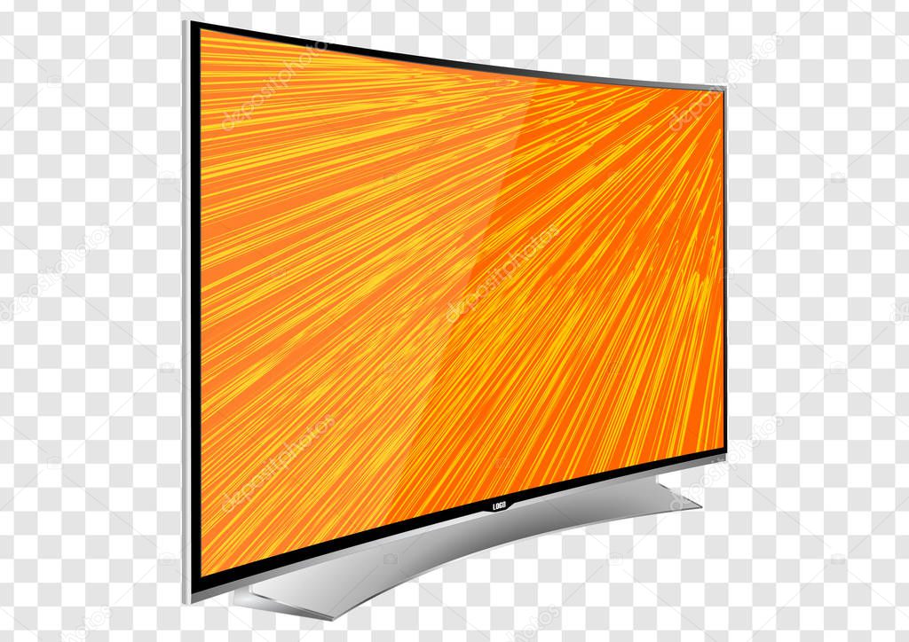 Curved TV screen lcd, plasma isolated on transparent background. Realistic vector illustration. Mock Up Template.