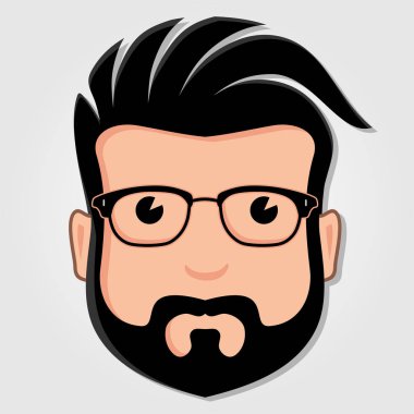 Gözlüklü adam çizgi film yüz. Vektör çizim.