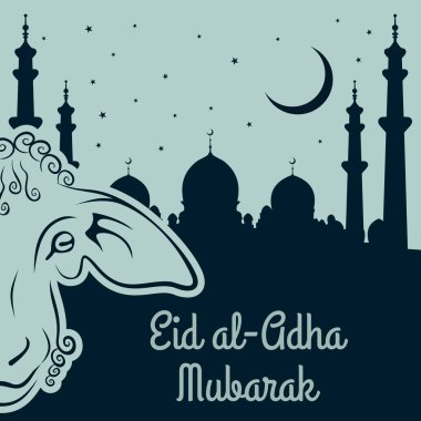 Koyun ve Camii ile Müslüman Festivali, kurban-kurban bayramı tebrik kartı.