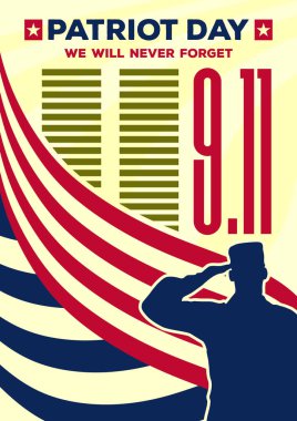 Vatansever gün vintage başlık sayfası veya poster. Biz 11 Eylül unutmayacağım. Vektör çizim