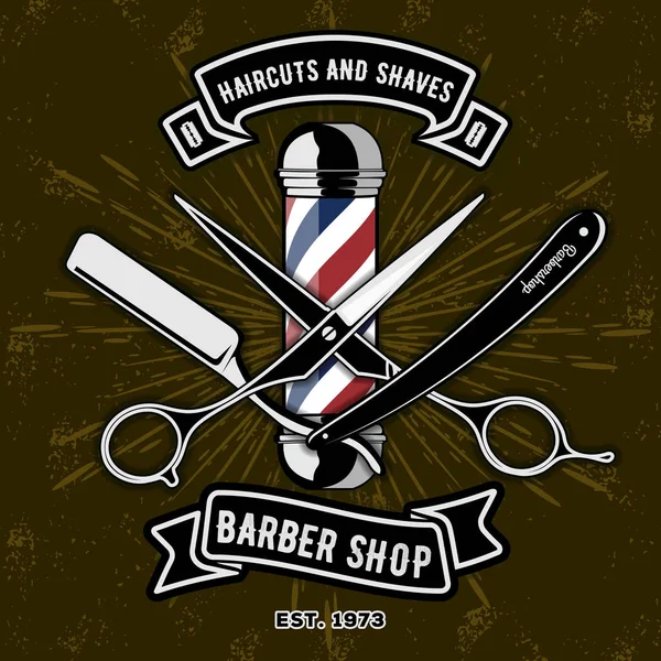 Barber Shop Logo with barber pole in vintage style. Vector template — Stock Vector