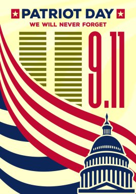 Vatansever gün vintage başlık sayfası veya poster. Biz 11 Eylül unutmayacağım. Vektör çizim