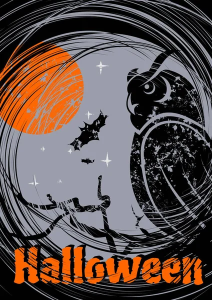 Grungy fondo de Halloween con búho. Ilustración vectorial . — Vector de stock