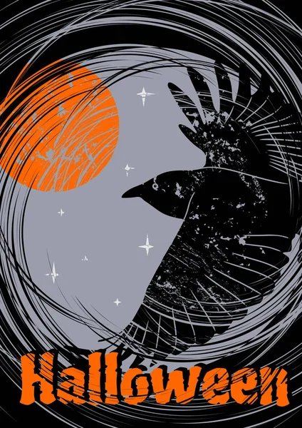 Grungy Halloween bakgrund med flygande Raven. Vektorillustration. — Stock vektor