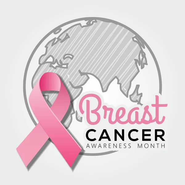 Mese di consapevolezza del cancro al seno poster o banner design con nastro rosa realistico . — Vettoriale Stock