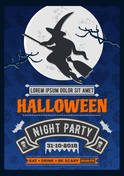 Convite de festa de Halloween com bruxa voadora . —  Vetores de Stock