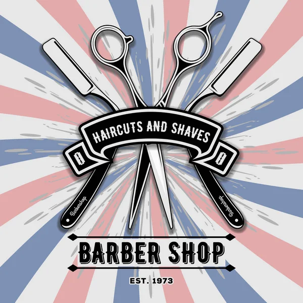 Barber shop vintage etikett, badge eller emblem. — Stock vektor