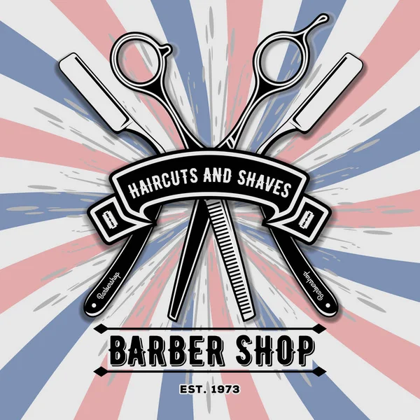 Barbeiro loja rótulo do vintage, crachá, ou emblema . —  Vetores de Stock
