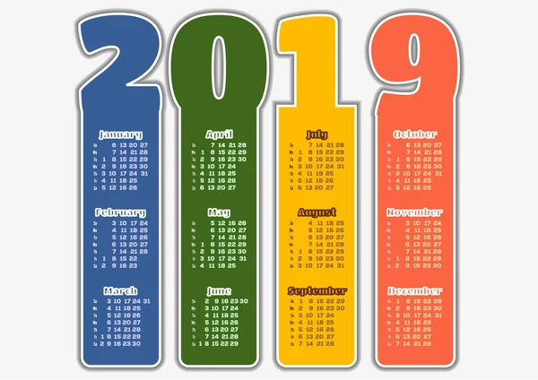 Barevný kalendář na rok 2019 — Stockový vektor