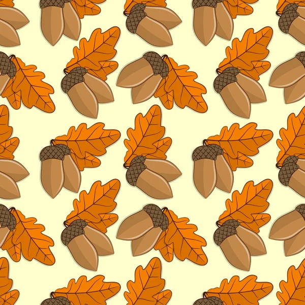 Motif sans couture avec glands et feuilles de chêne d'automne — Image vectorielle