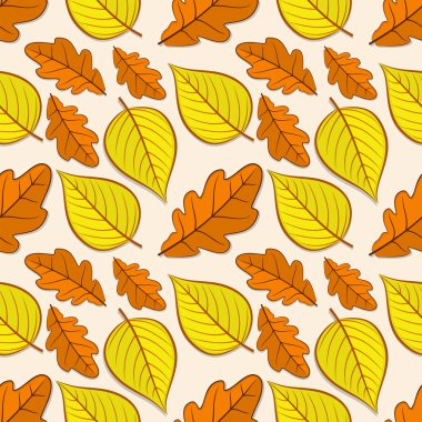 Meşe ve ıhlamur sonbahar yaprakları ile Seamless modeli