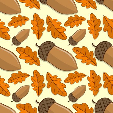 Meşe palamutları ve meşe sonbahar yaprakları ile Seamless Modeli