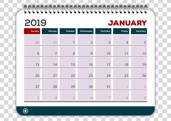 Januar 2019. Kalender planner design skabelon – Stock-vektor