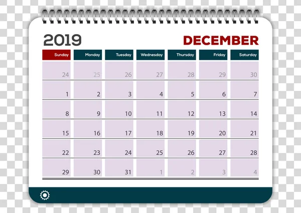 December 2019. Kalender planner design skabelon – Stock-vektor