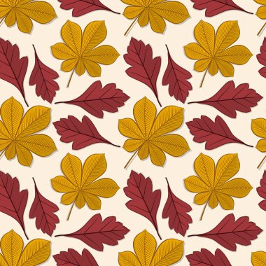 Kestane ve alıç sonbahar yaprakları ile Seamless modeli. Vektör çizim.