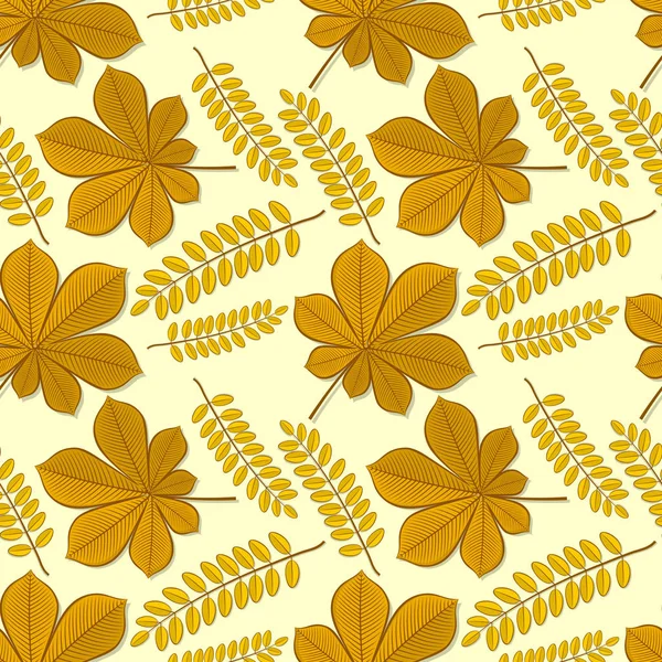 Nahtloses Muster mit Herbstblättern aus Kastanien und Akazien. Vektorillustration. — Stockvektor