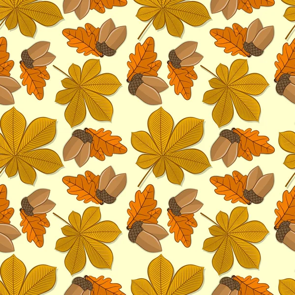 Motif sans couture avec glands et chêne, feuilles d'automne châtaignier. Illustration vectorielle . — Image vectorielle