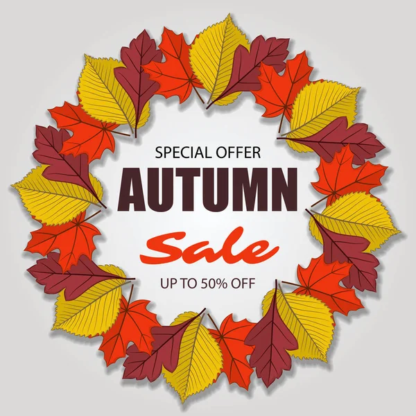 Autumn sale poster of discount with fall leaves. — Stock Vector