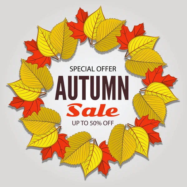 Autumn sale poster of discount with fall leaves. — Stock Vector