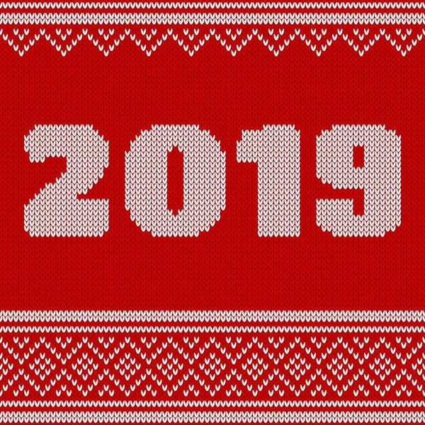 圣诞快乐, 新年无缝针织图案与数字2019。针织毛衣设计。羊毛针织质地。按行分组的针脚。易于编辑. — 图库矢量图片