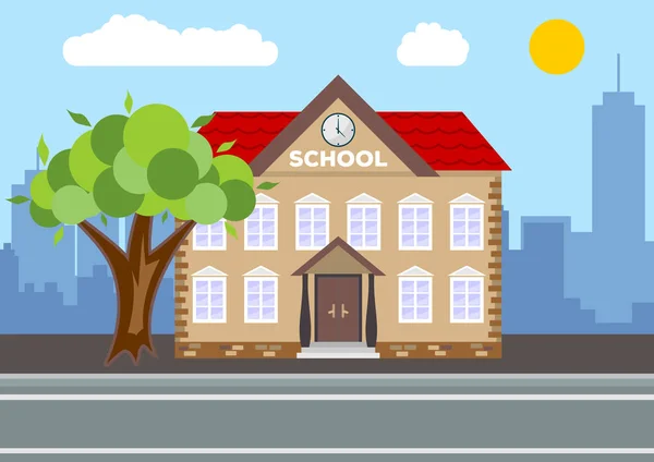 School building. City landscape concept. Flat design. Vector illustration. — Stock Vector