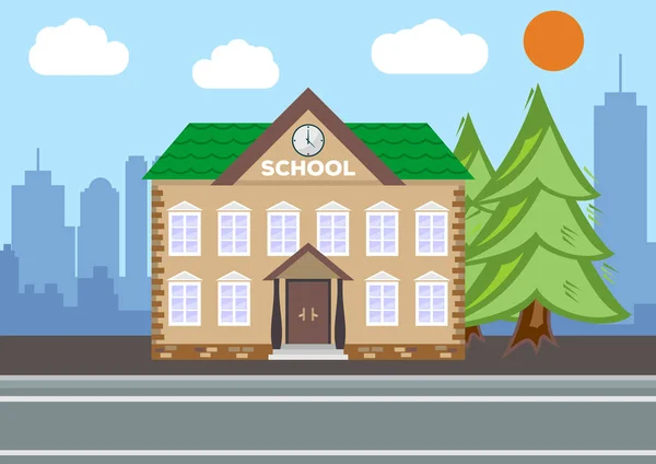 校舎。都市のランドス ケープの概念。フラットなデザイン。ベクトル図. — ストックベクタ
