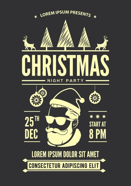 Uitnodiging voor het feest van Kerstmis, flyer of poster design met kerstman muts, baard en glazen. Vectorillustratie. — Stockvector