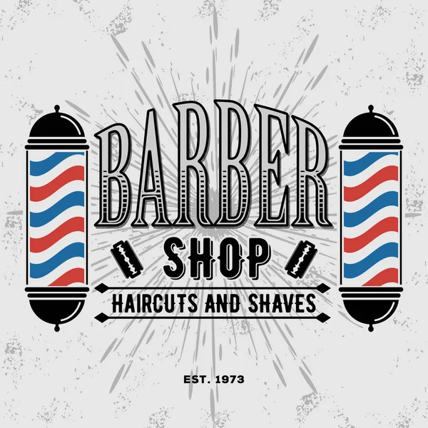 Friseursalon Vintage-Etikett, Abzeichen oder Emblem auf grauem Hintergrund. Vektorillustration — Stockvektor