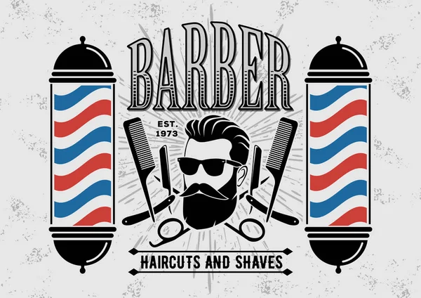 Barber Shop Vintage Label Badge Emblem Vector Illustration — Stock Vector