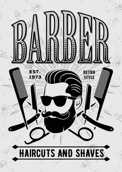 Barber shop vintage label, badge, or emblem on gray background. — Stock Vector