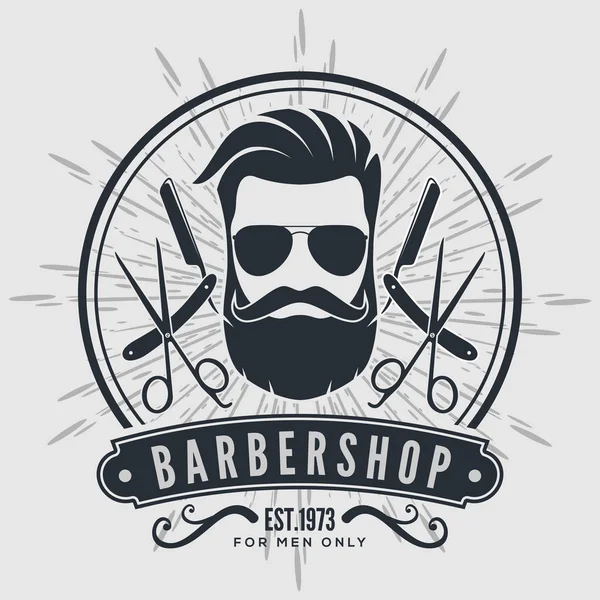 Barber shop vintage label, badge, or emblem on gray background. — Stock Vector