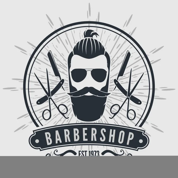 Kuaför dükkanı vintage etiket, rozet veya gri arka plan üzerinde amblemi. 