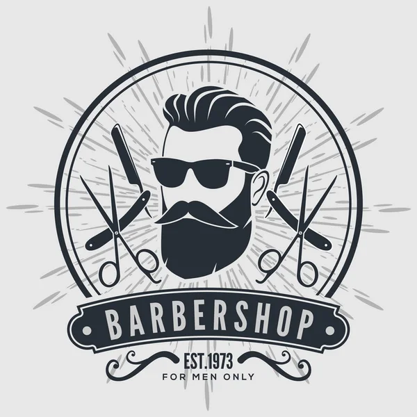 Kuaför dükkanı vintage etiket, rozet veya gri arka plan üzerinde amblemi. 