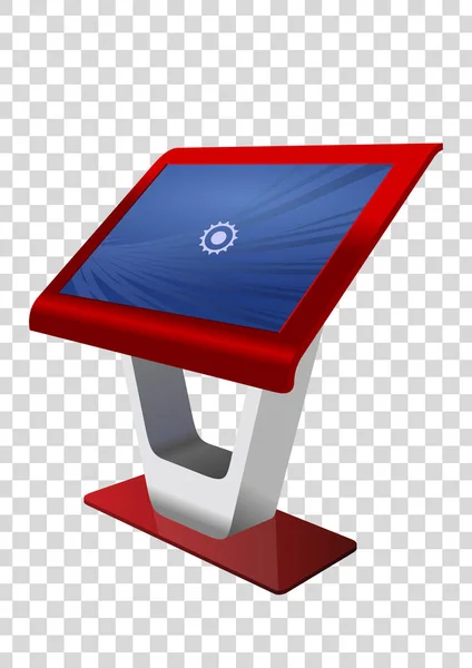Visualizzazione touch screen stand terminale chiosco informazioni interattive promozionali rosse. Modello finto — Vettoriale Stock