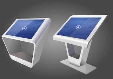 İki promosyon etkileşimli bilgileri Kiosk, reklam görüntüleme, Terminal Stand, dokunmatik ekran. Şablonu alay