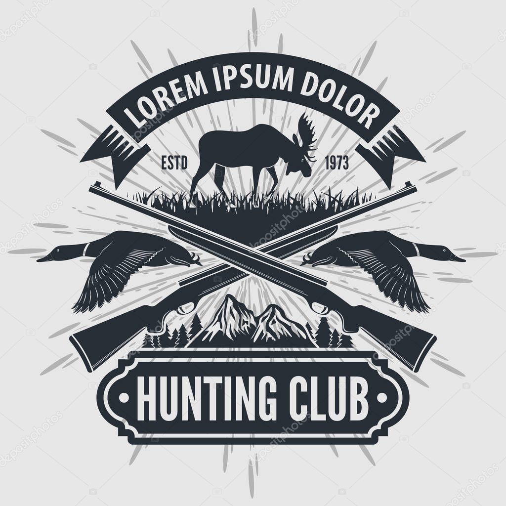 Vintage style hunt club logo with hunting rifles. 