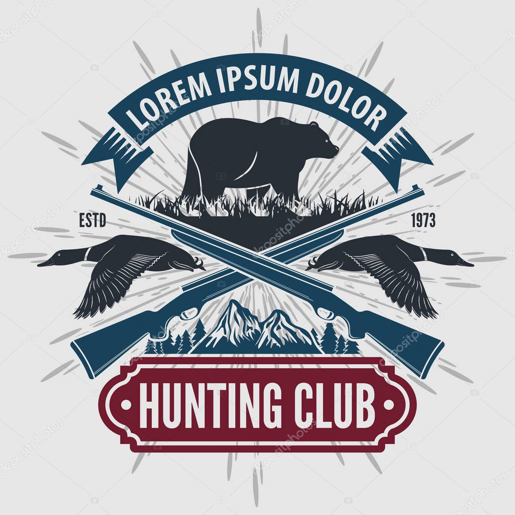 Vintage style hunt club logo with hunting rifles.