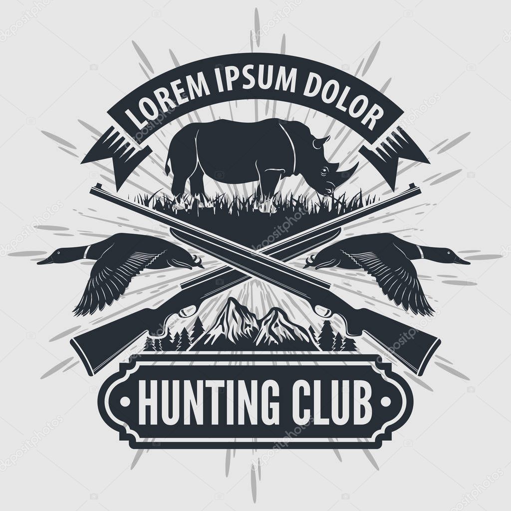Vintage style hunt club logo with hunting rifles. Vector illustration.
