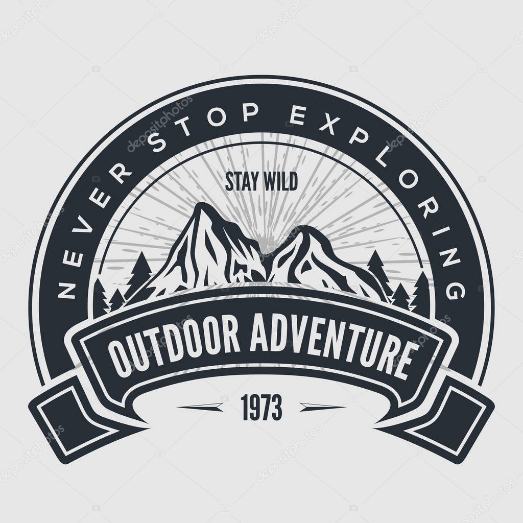 Outdoor Adventure vintage label, badge, logo or emblem. Vector illustration.